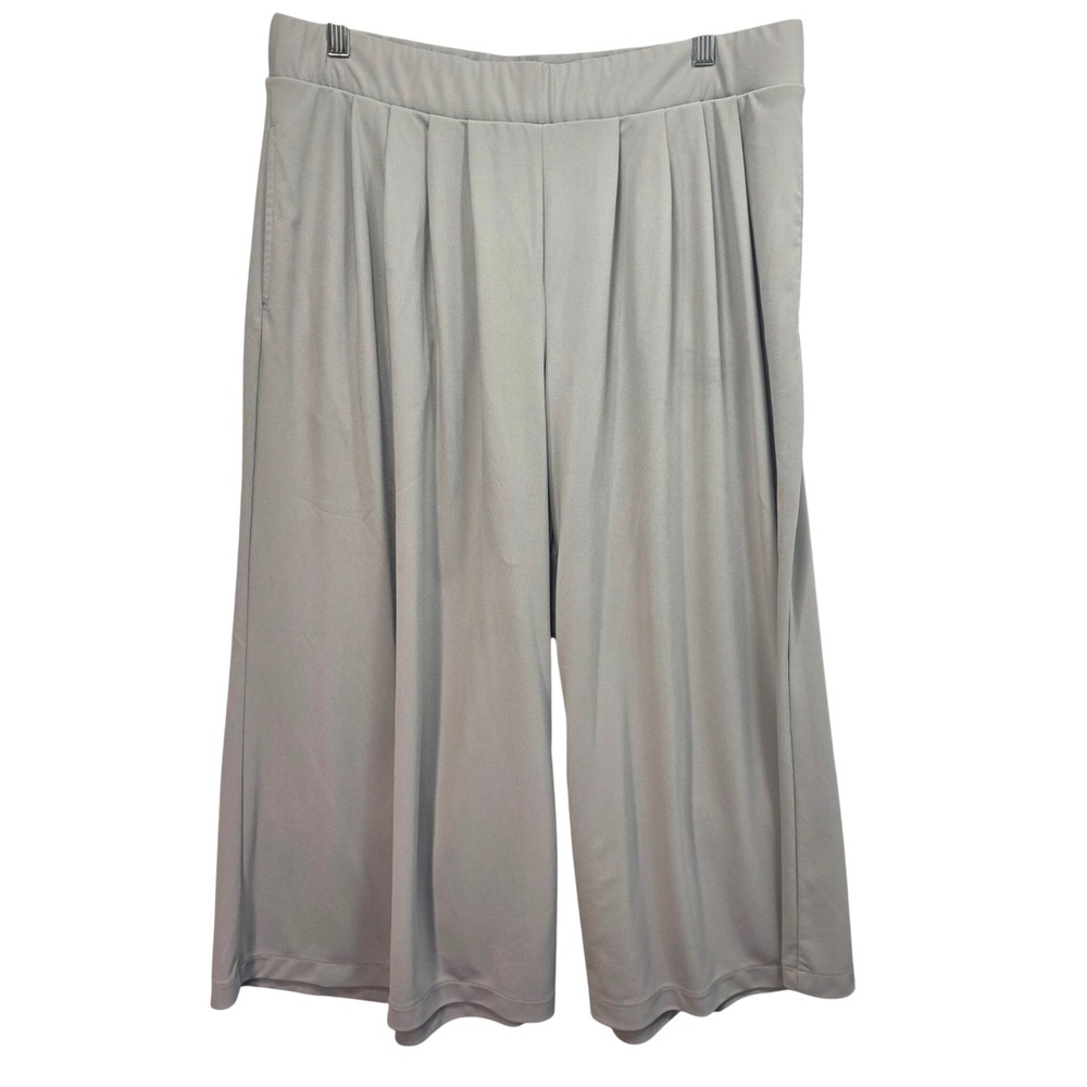 Uniqlo Culottes Womens XL Wide Leg Pleated Elastic Waist Beige Pockets Loosefit